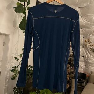 Men's Blue Kuhl Long Sleeve Shirt w/ Thumbholes. 100% polyester